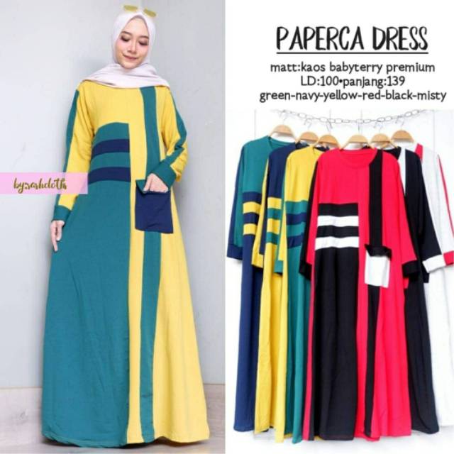 Paperca Dress, GAMIS MUSLIM CANTIK FIT XXL LD 100-114 BAHAN BABYTERRY PREMIUM TERMURAHA TERLARIS