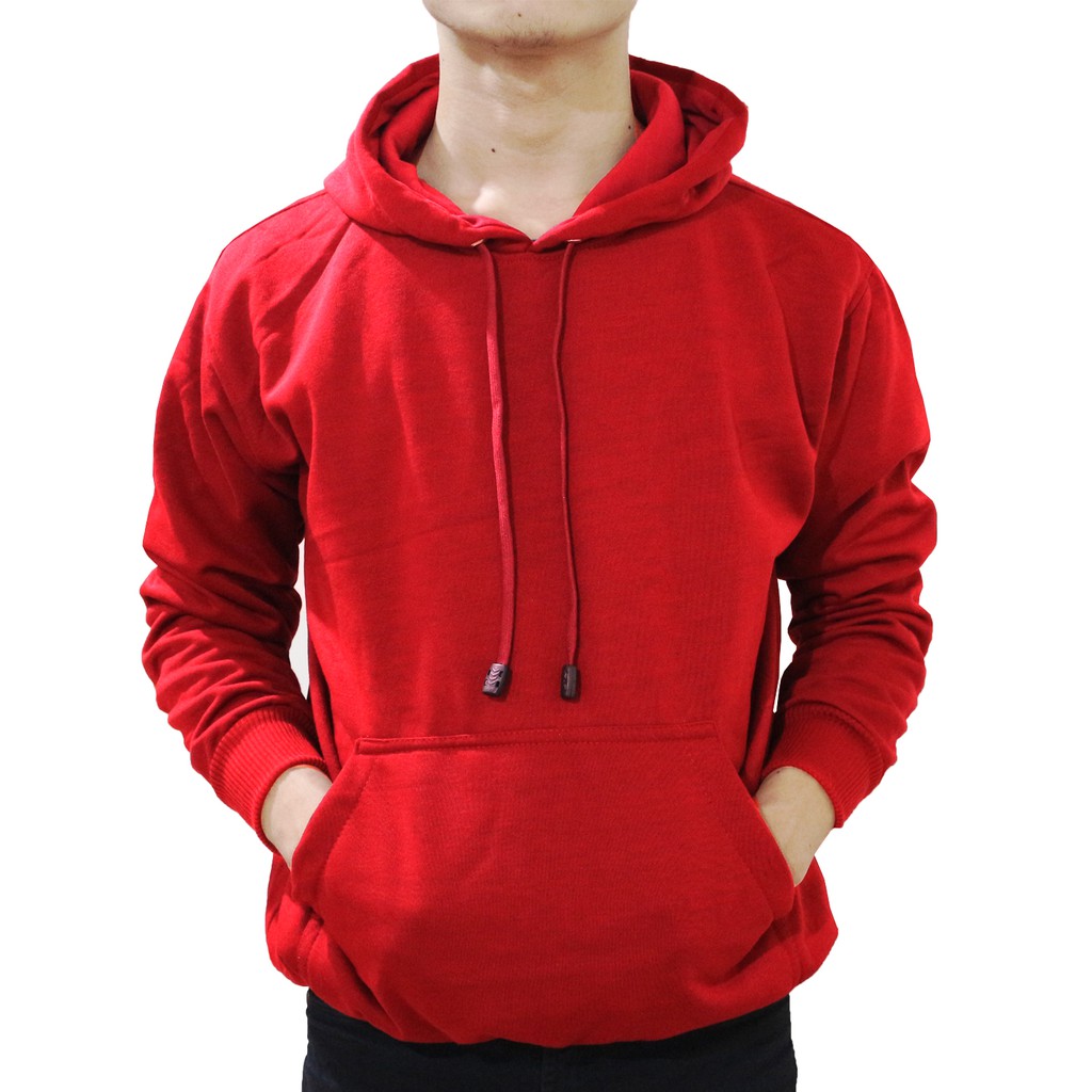 Jaket Polos Pria Cowok Hoodie Jumper Merah Cabe Merah Terang