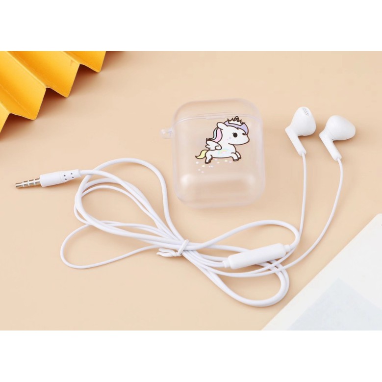 [XY-54] Set Headset Earphone UNICORN / Wadah Earphone Kotak Transparan Kartun UNICORN Lucu