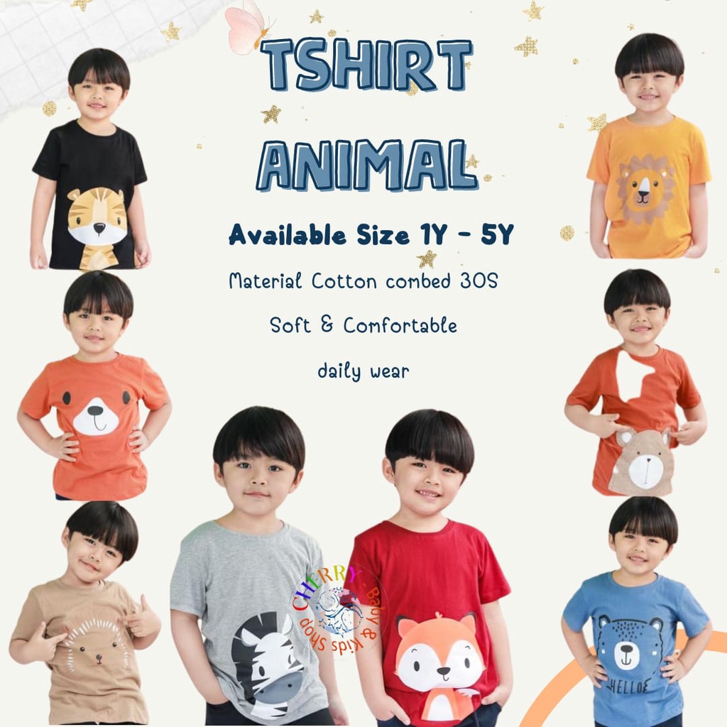 Kaos Anak 1 - 5 Tahun Smilee Tshirt Animal Kaos Atasan Anak Sehari Hari Cotton CBKS S24