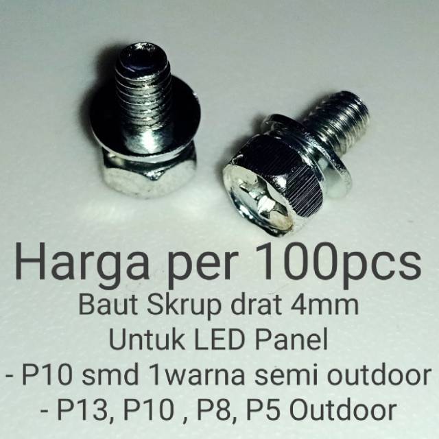 Skrup baut drat 4mm untuk Panel LED Non Magnet