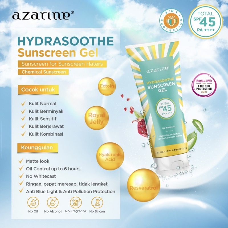 Azarine Hydrasoothe Sunscreen Gel SPF45 PA++++ 50ml | Sunscreen Azarine Gel