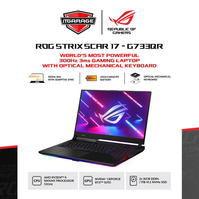 Asus Rog Scar 17 G733QR-R937G7T-O|R9-5900HX/32G/1TB/RTX3070-8G