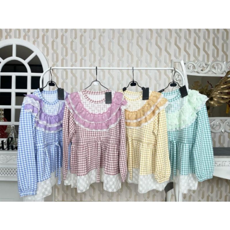 Atasan Meijiwang renda Tile Kotak