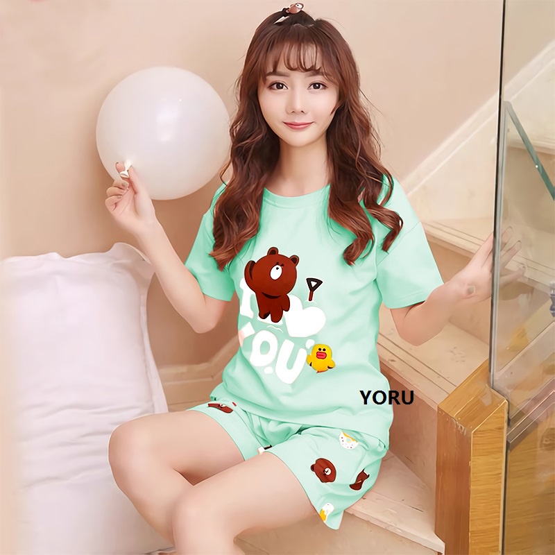 Pamelo Baju Tidur Baby doll Wanita Dewasa Stelan HP/Celana Pendek Allsize Baju Tidur Katun Piyama Kaos Katun