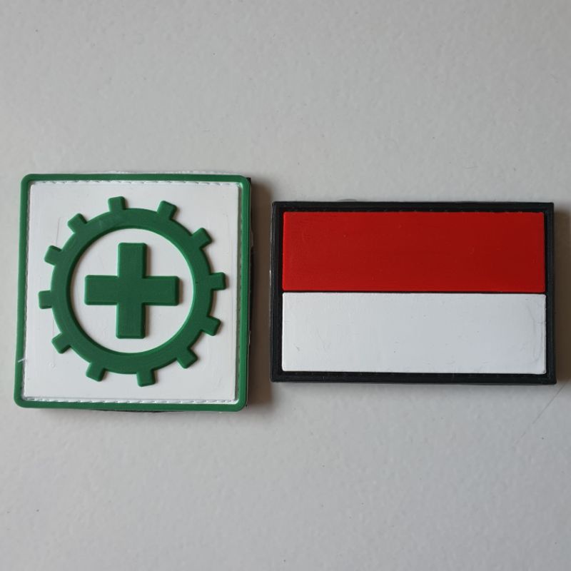 PATCH RUBBER SATU SET LOGO SAFETY FIRST PERSEGI+BENDERA INDONESIA/TEMPELAN EMBLEM KARET VELCRO