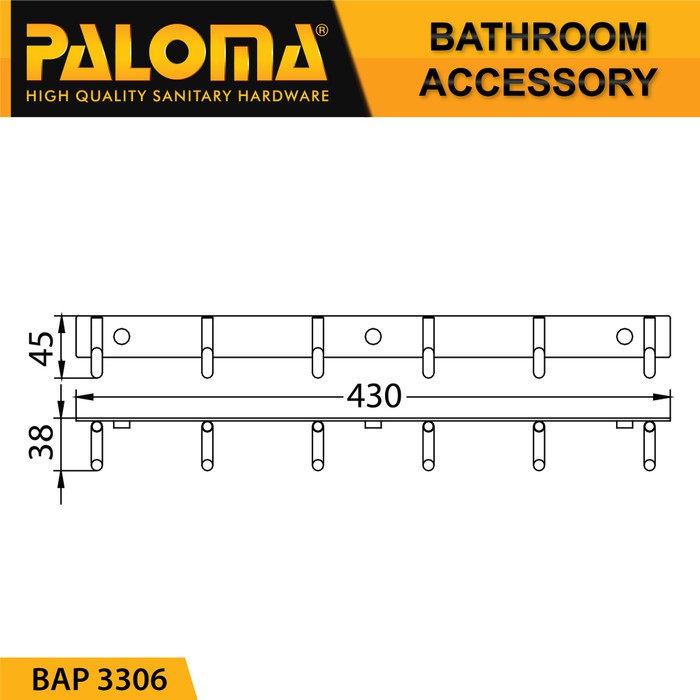 PALOMA BAP 3306 Kapstok Gantungan Baju Handuk Rak Hanger Mandi 6 Kait