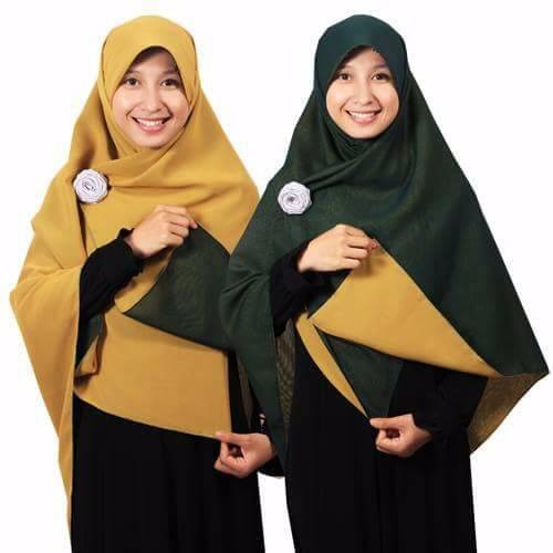 Istimewa Jilbab syari segi empat Bolak Balik hijau botol kuning kunyit TERMURAH