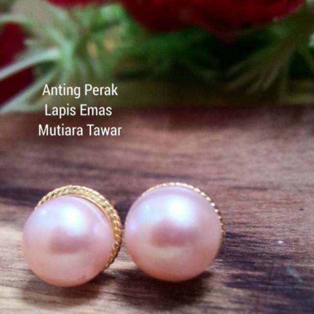 Giwang Perak Lapis Emas Mutiara Air Tawar Lombok