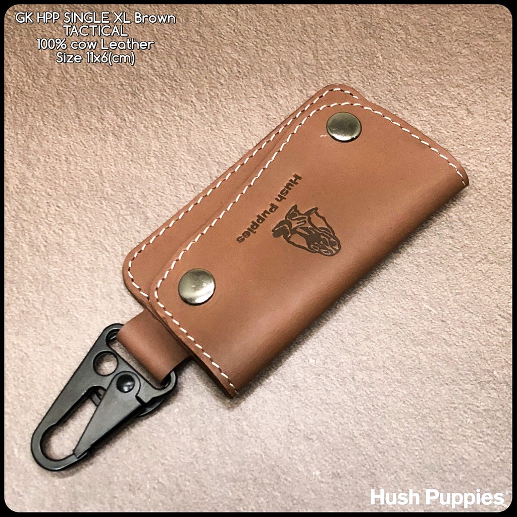 gantungan kunci hushpuppies SINGLE XL TACTICAL brown kulit sapi asli dompet stnk