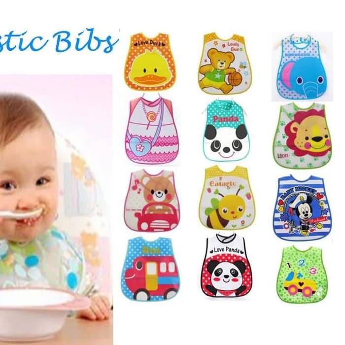 Slabber Plastik Waterproof / Celemek Makan Bayi Tahan Air / Baby Bib