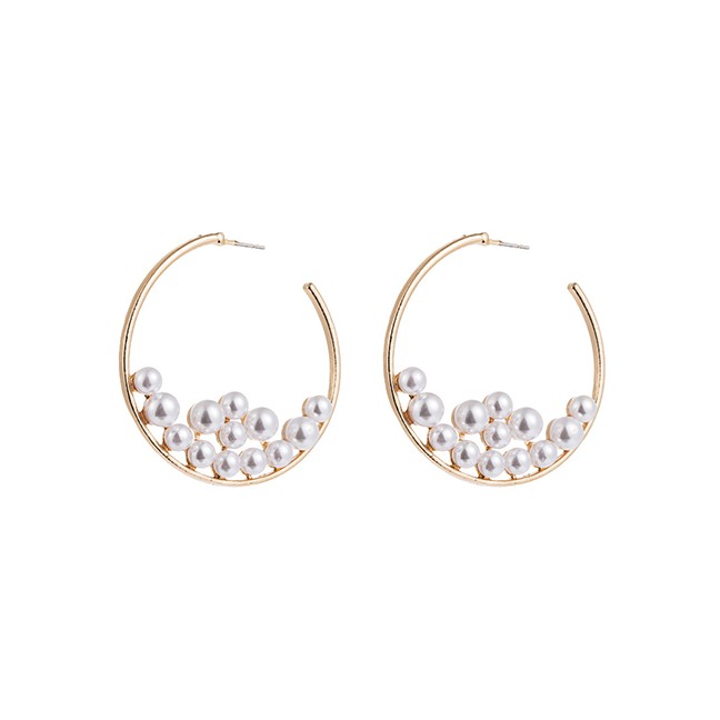 LRC Anting Tusuk Fashion Gold C-shaped Metal Inlaid Artificial pearl Stud Earrings D55194