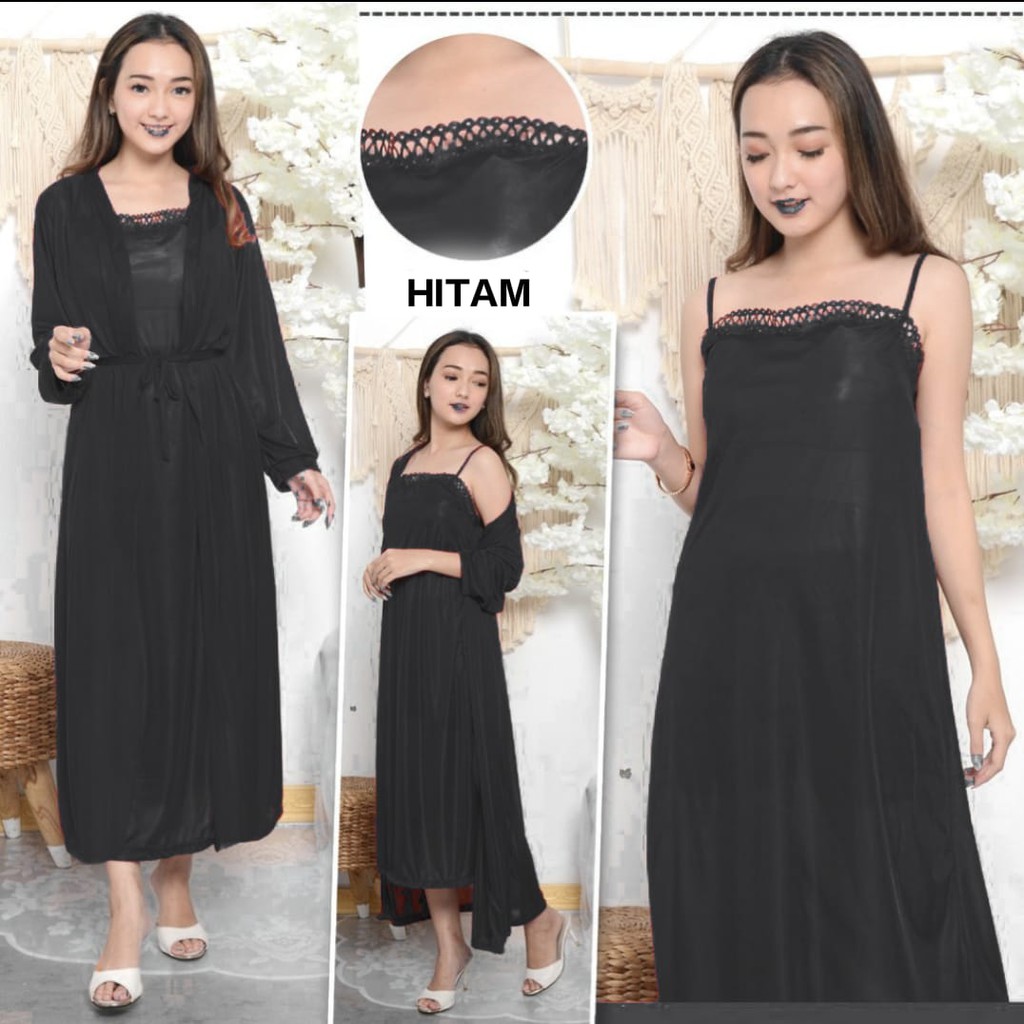 hokyfashion Baju Tidur Jubah Long+Inner Kimono Satin-2