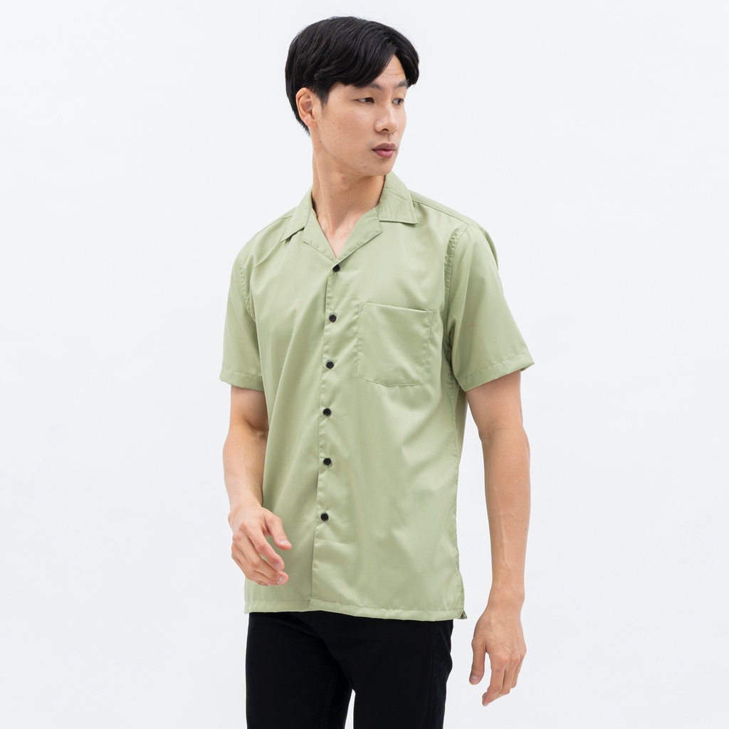 Sanvanina Kemeja Casual Lengan Pendek Polos Sage Green | Bowling Shirt Mint Green E-1445I