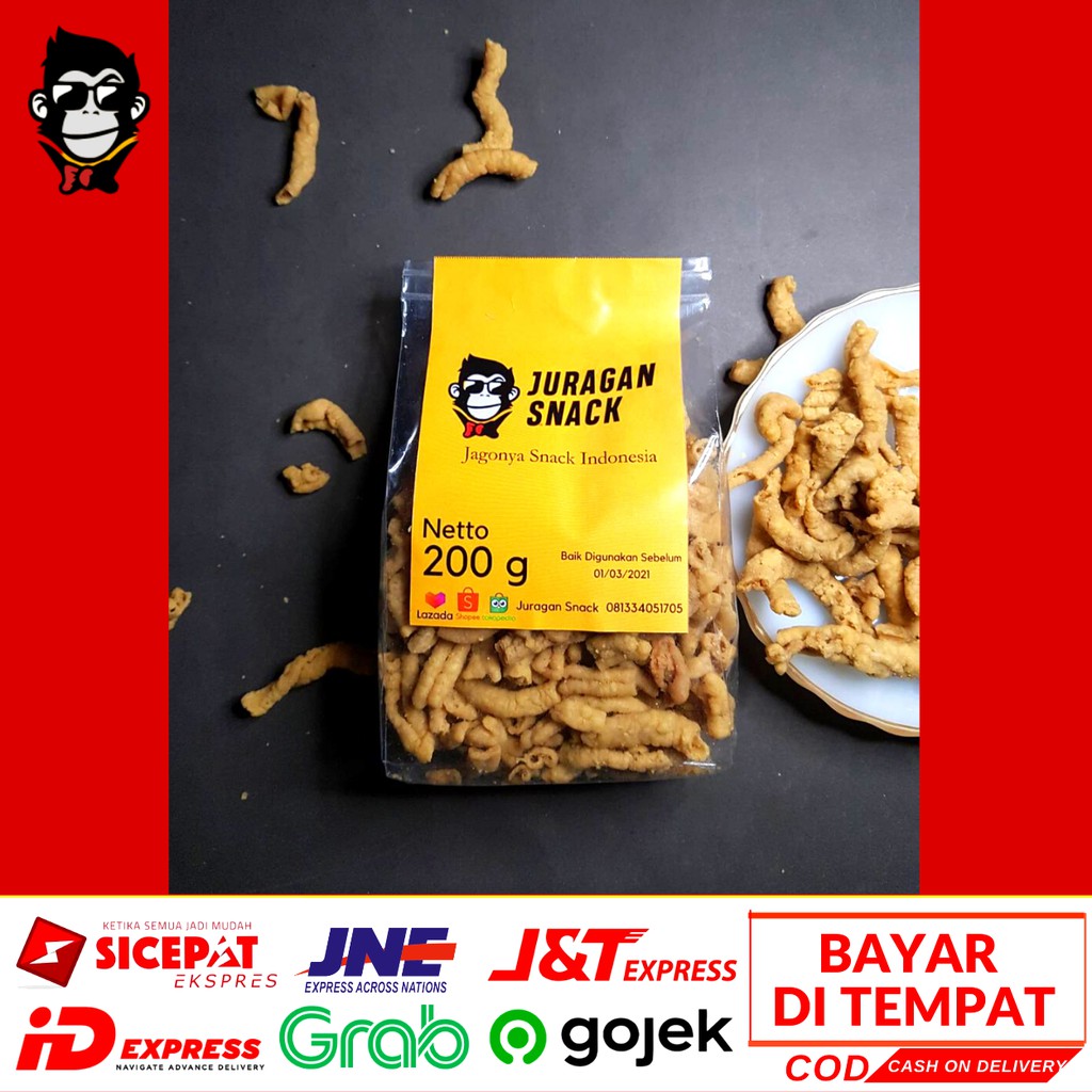 

KERIPIK USUS 200 g Makanan Ringan Camilan Jajanan Jajan Snack Keripik Usus Asin Gurih Repack Enak