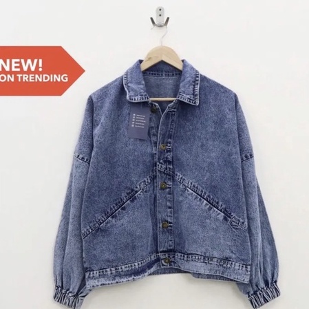 Jaket Jeans Tebal Oversize Wanita Lengan Manset Sava Carbera | Jaket Jeans Wanita Hype Tangan Karet