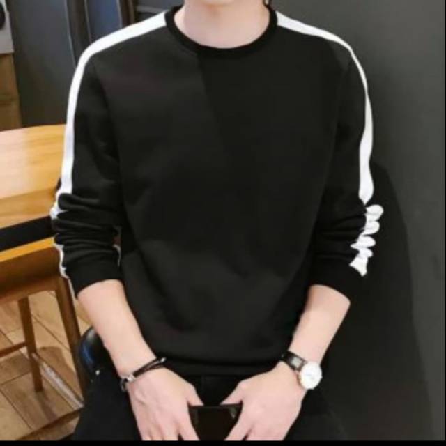 Sweater Stripe / Kaos Panjanf Pria Hitam stripe Putih / Kaos Distro Sweater Pria