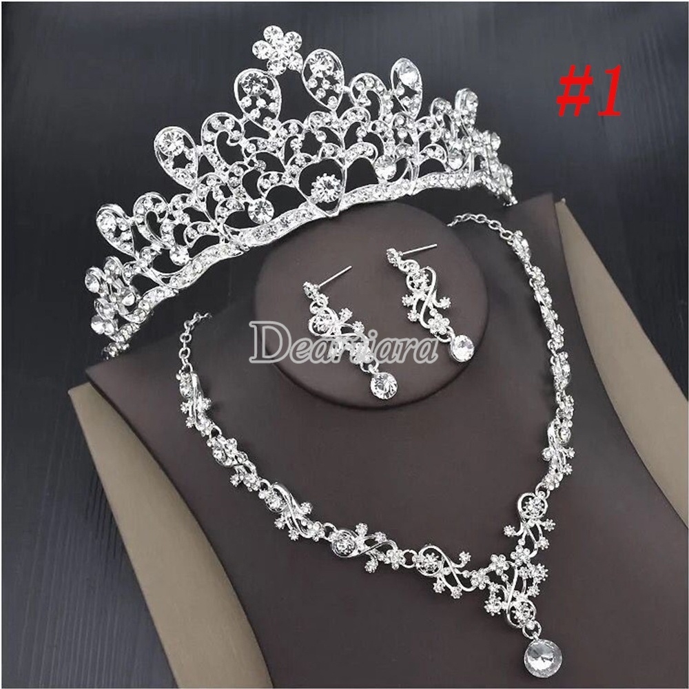 New Fashion Simple Bride Crown Necklace Earrings Three-piece