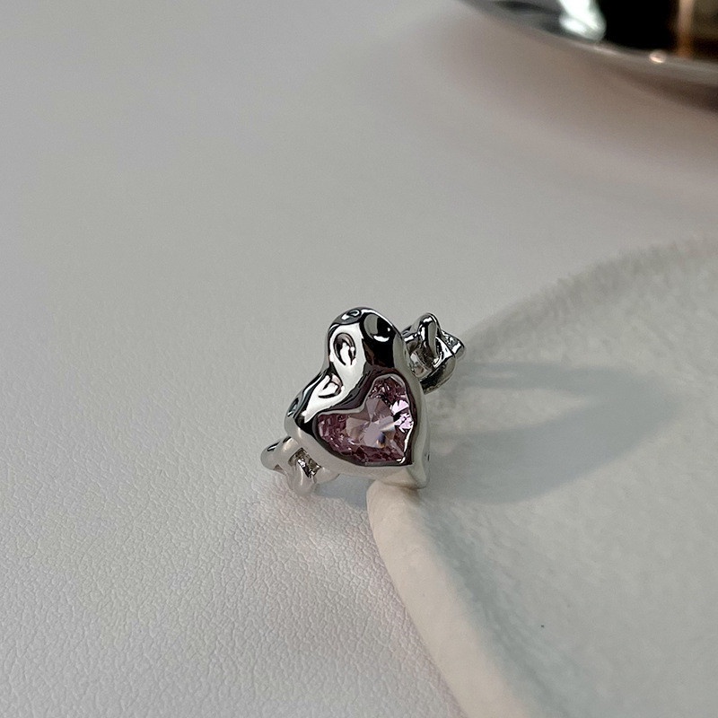 Cincin Model Terbuka Adjustable Bentuk Hati Aksen Zircon Warna Pink Gaya Hip Hop