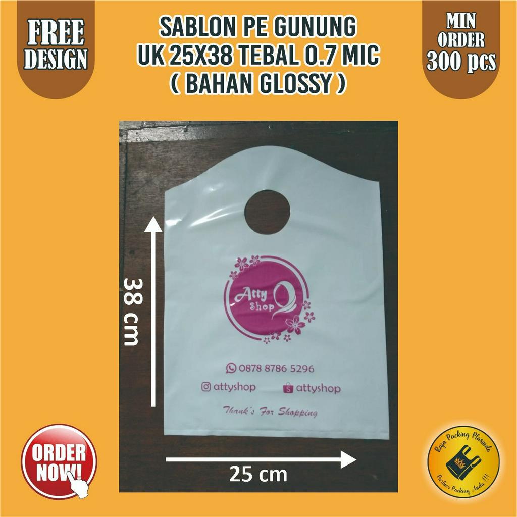 Plastik Sablon PE Gunung uk 25x38  dan PE Persegi Uk 25x38 Tebal 07 Plastik Sablon Packing Olshop