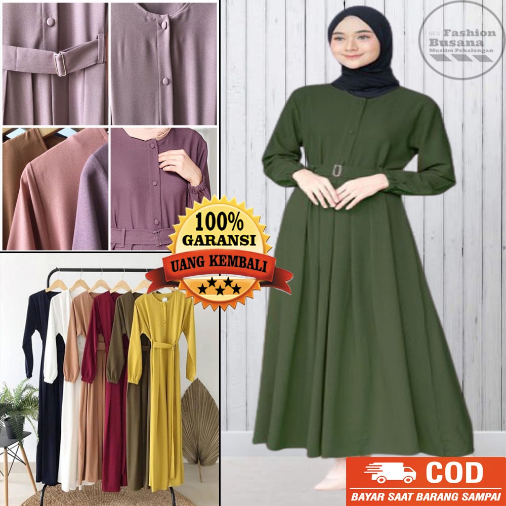 Baju gamis remaja kekinian terbaru warna Army polos bahan Moscrepe Grage A