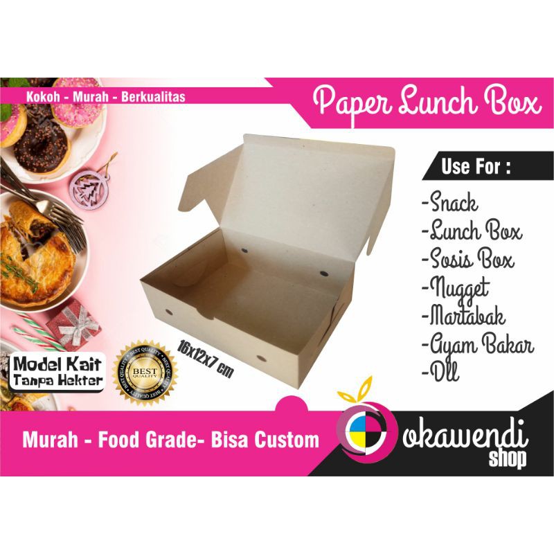 Paper Lunch Box/Dus Nasi Makanan/Box Nasi Makanan/Kotak Nasi Makanan/Dus Kemasan/Snack Box Kue