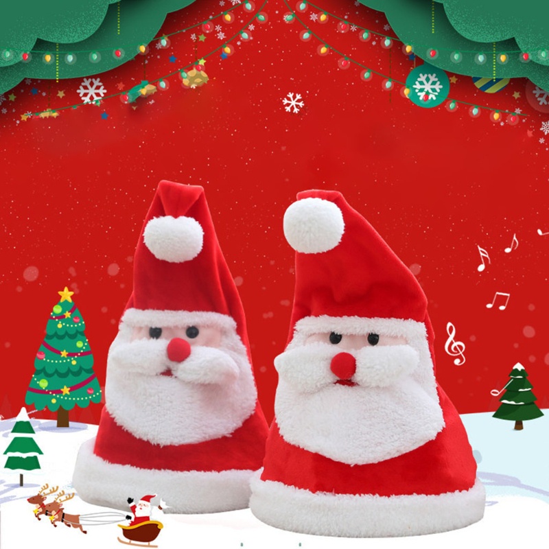 Topi Santa Elektrik Bahan Plush Dengan Lampu LED Untuk Dekorasi Natal