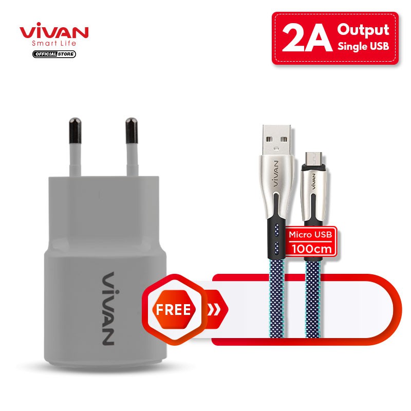 Charger Original VIVAN Fast Charging Casan USB FREE Kabel Data USB Micro iPhone Type C [BTK-Series]