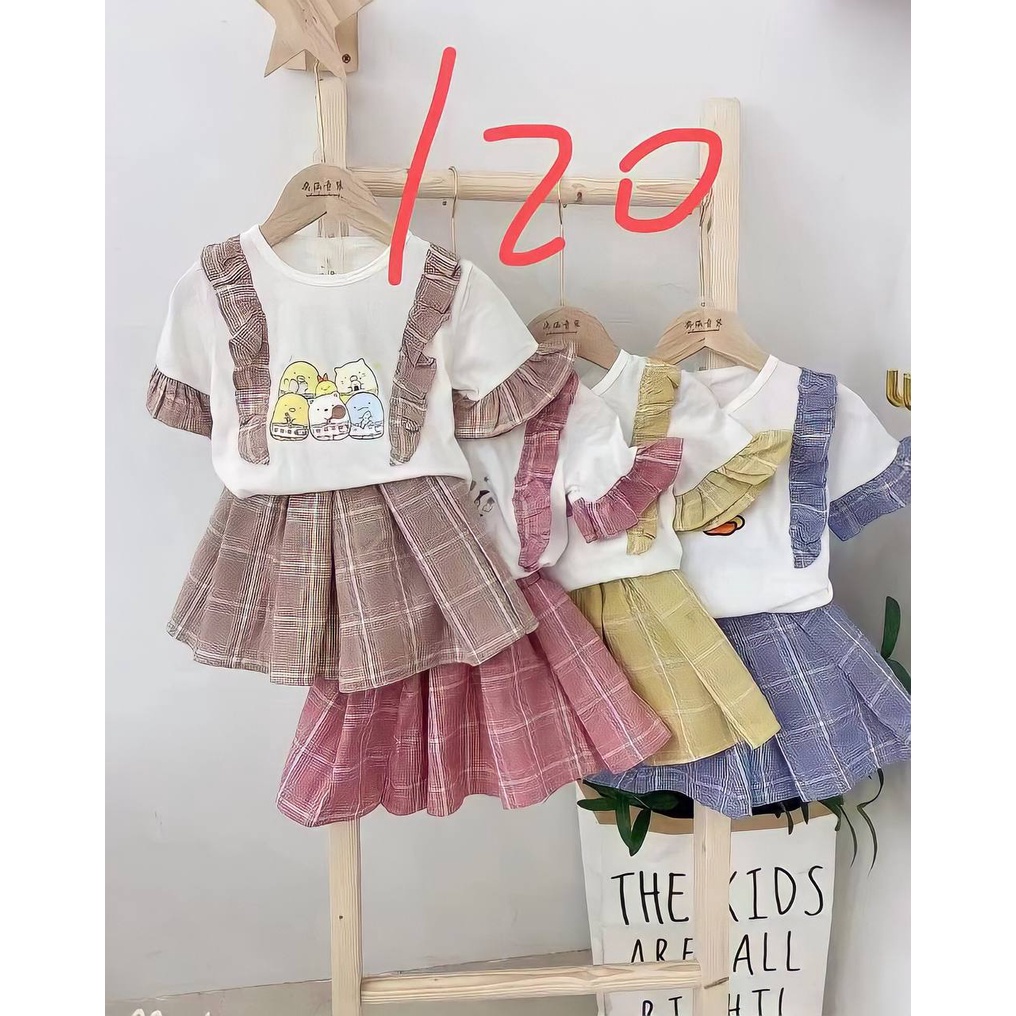 Promo !! One set baju anak setelan Tartan the bear and five friends import  uk 6bln-2thn (merah,kuning,biru)