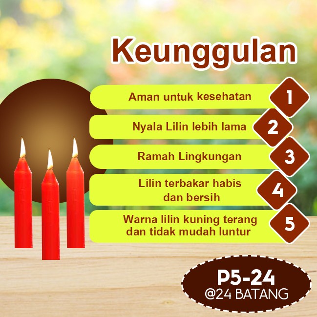 Lilin Batang Sembahyang Sukhavati P5-24 Merah