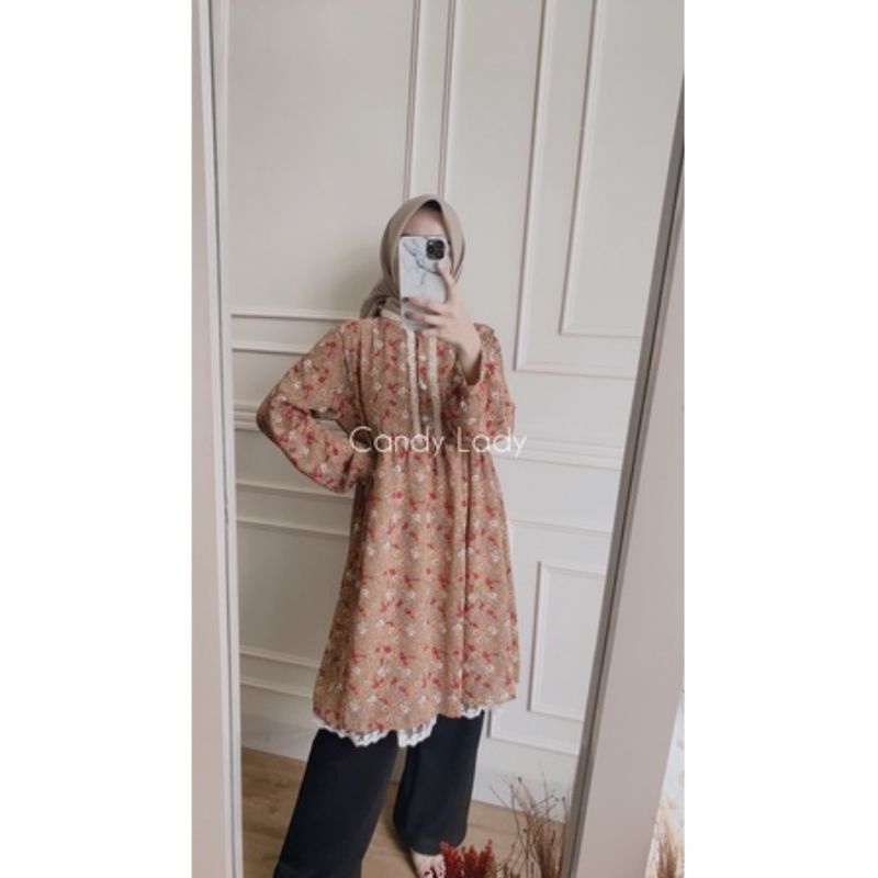 Tunik Dress Bunga Vintage Candy Lady Busui Wudhu Friendly