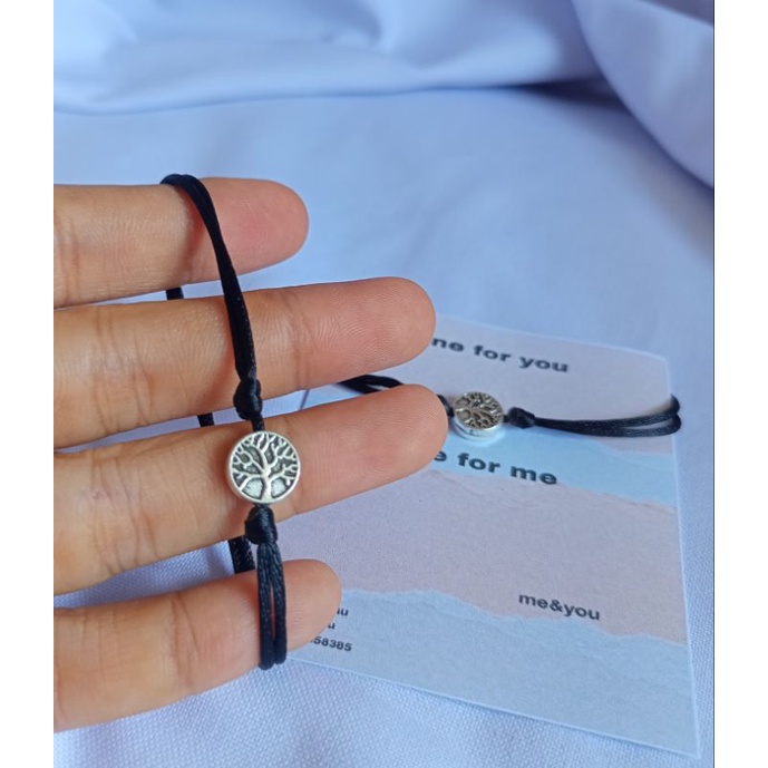 gelang couple tali bulat aksen pohon kehidupan (dapat 2 gelang)