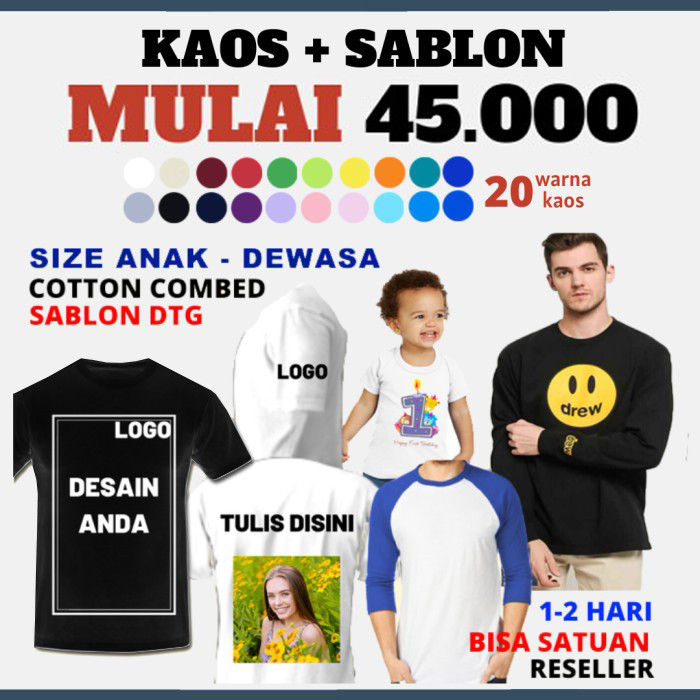 SABLON KAOS DTG CETAK SATUAN CUSTOM - A6, Putih