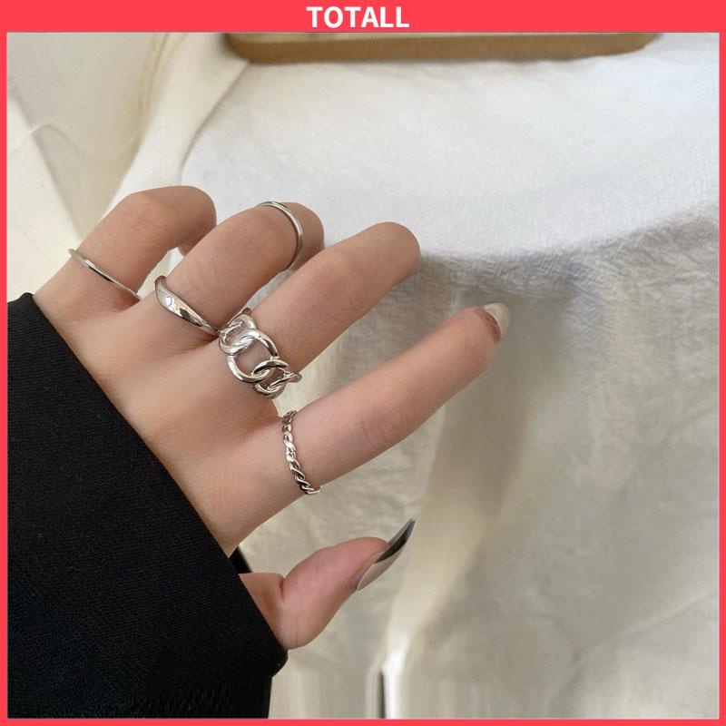 COD Kepribadian lima potong cincin set kepribadian cincin pembuka berongga temperamen logam bersama cincin perempuan-Totall