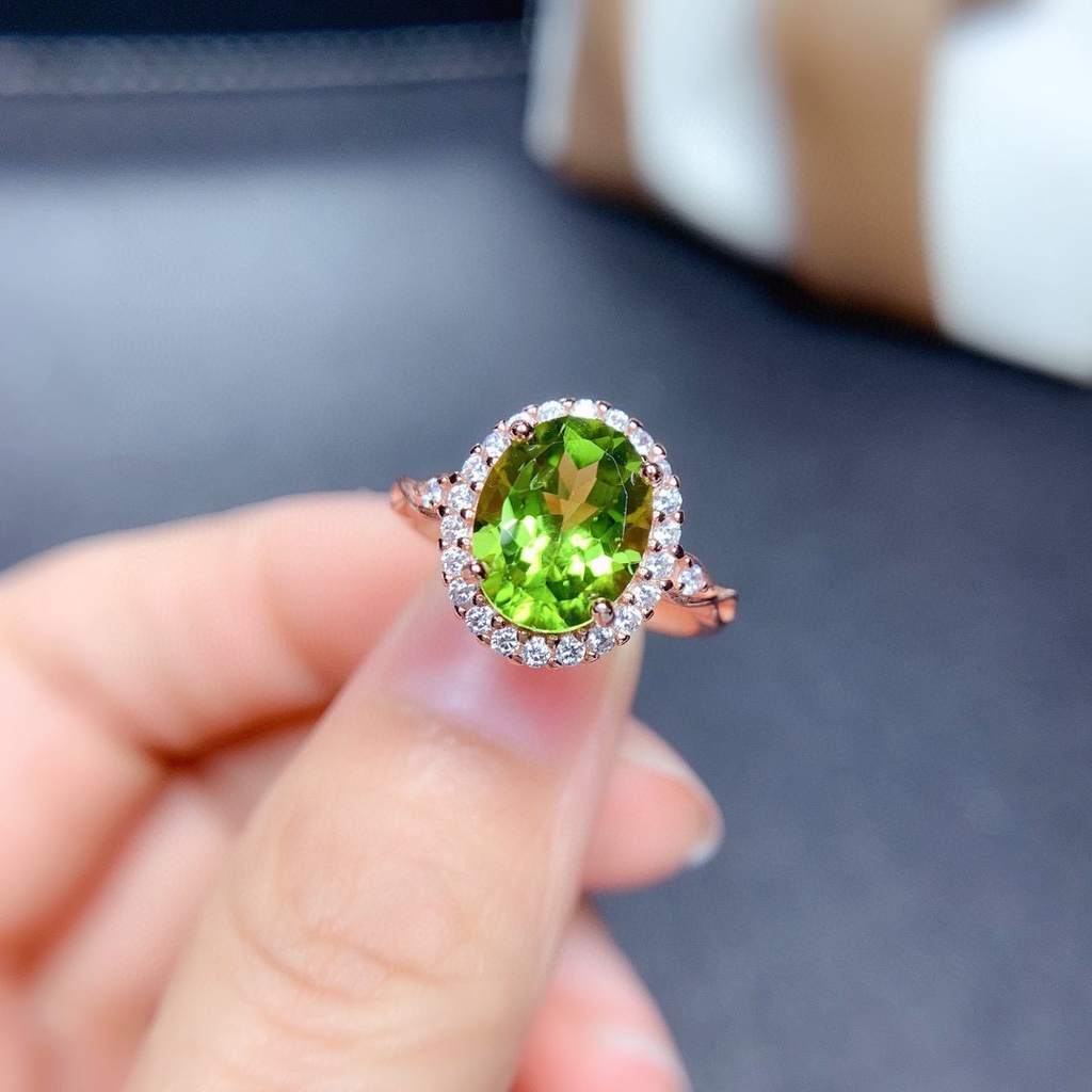 Cincin Berlian Oval Hijau Berlapis Emas 925 Perak Wanita