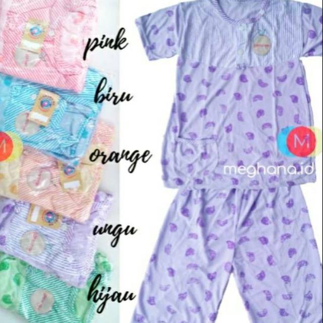 Baju Tidur Wanita kaos Katun Stelan 3/4 Baby Doll salur