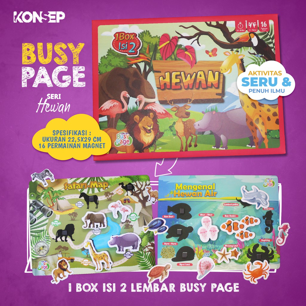 [1BOX ISI 2] KONSEP BUSY PAGE HEWAN / ACTIVITY SHEET / MAINAN EDUKASI ANAK