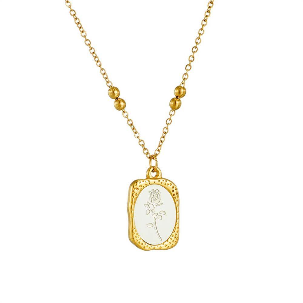 Mxbeauty Kalung Emas Indah Sederhana Persegi Liontin Klavikula Rantai Bunga Baja Titanium Gaya Korea Kalung