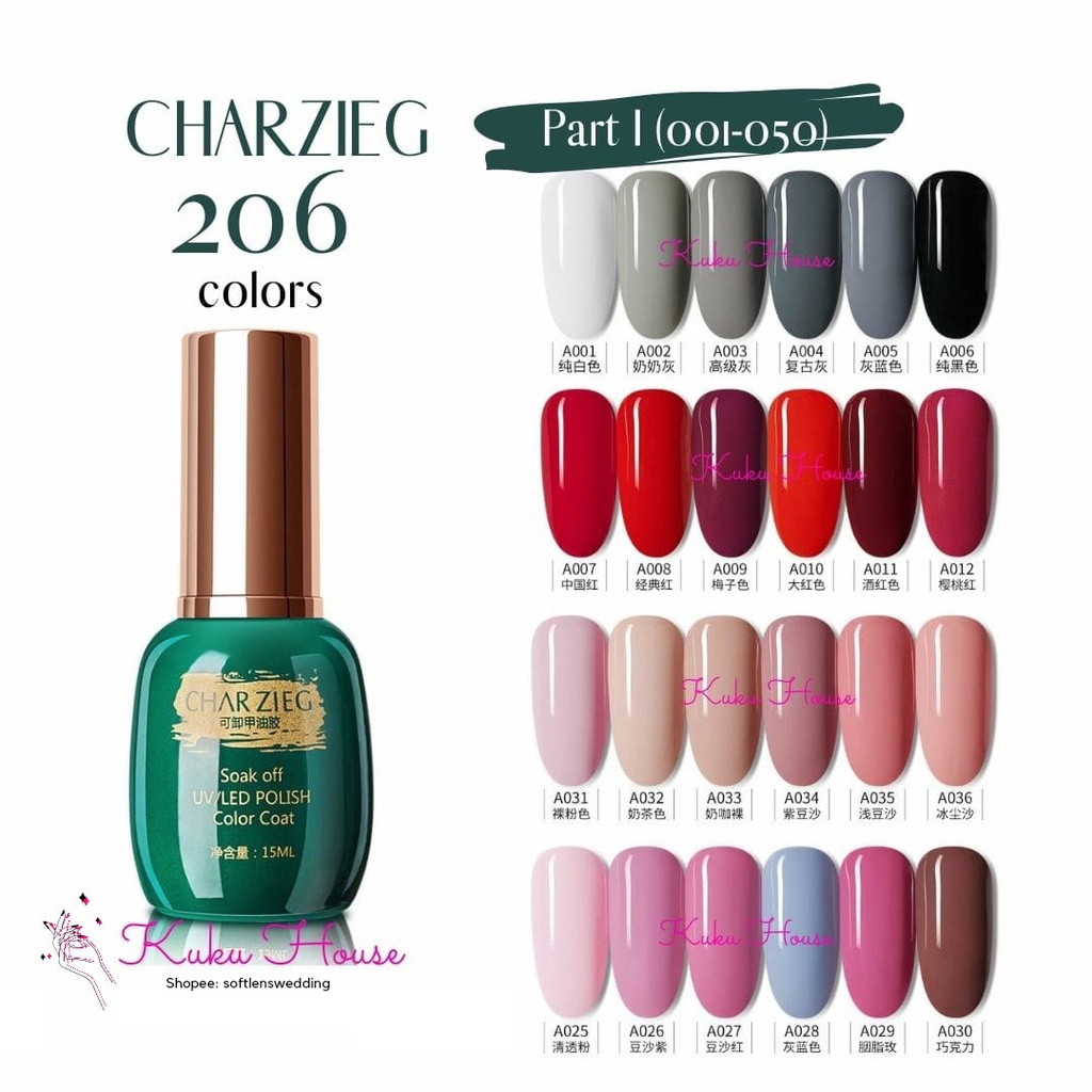 CHARZIEG 001-050 KUTEK UV GEL SOAK OFF CAT KUKU GEL BASE TOP MATTE MATT DOFF COAT GLOSSY