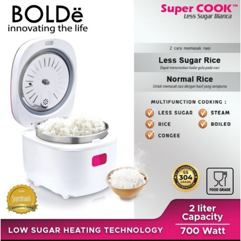 Rice Cooker BOLDe Less Sugar 2 Liter BIANCA - Magic Com