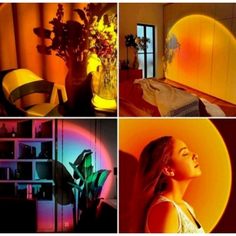 Lampu Sunset Lampu Hias Kamar Lampu Sunset Aesthetic Lampu Tidur Proyektor Lampu Hias Sunset 4 Film 6 Warna