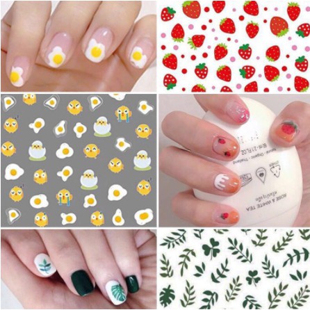 STIKER KUKU 3D - Motif Bunga Buah Telur Egg Flower Rainbow Avocado Tulip Lucu Untuk Nail Art