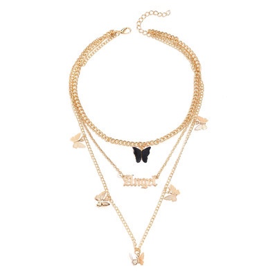 ✿AYN✿ Kalung Rantai Panjang Double Layer K11 Liontin Butterfly Letter Angel Bahan Akrilik fashion
