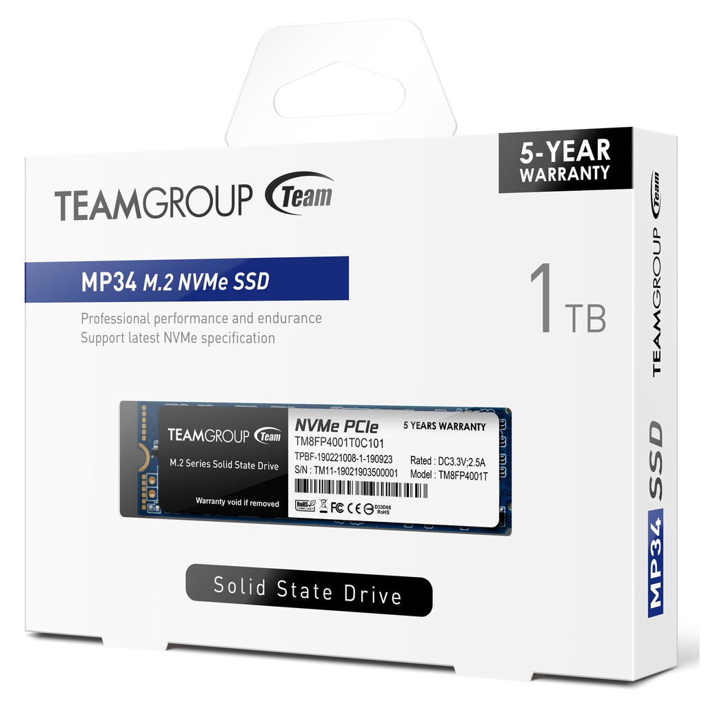 Team Group MP34 SSD 1TB M 2 NVME 2280 PCIe 3.0 x4 with NVMe 1.3