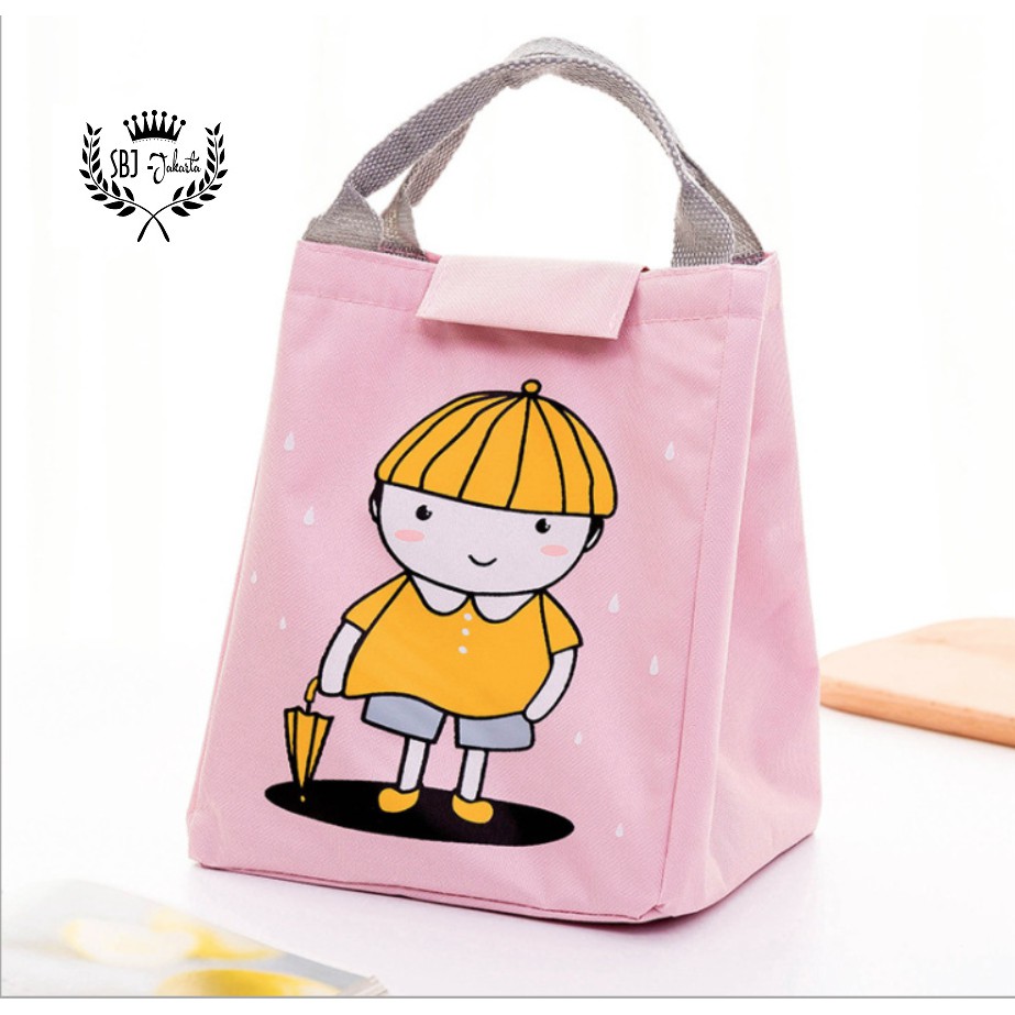 Lunch bag Tas bekal Insulated lunch bag seri HAPPY LIFE UKURAN BESAR