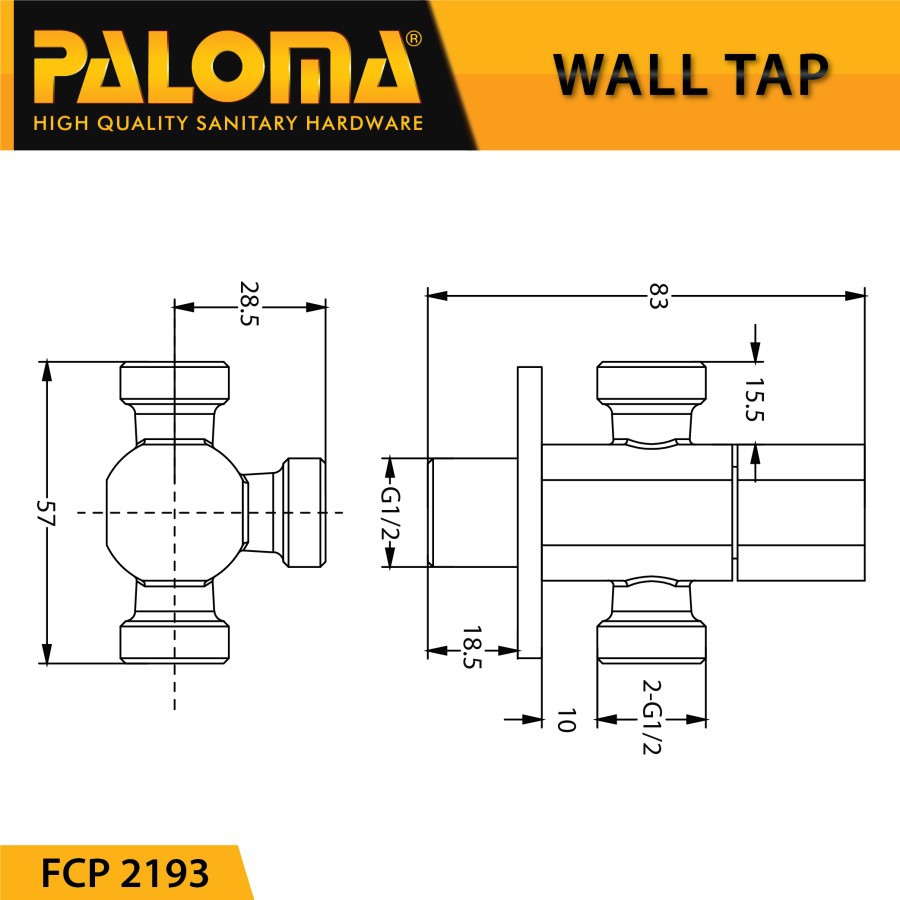 PALOMA FCP 2193 STOP KERAN 3 Out Toilet WC Jet Shower Tembok Kran Air