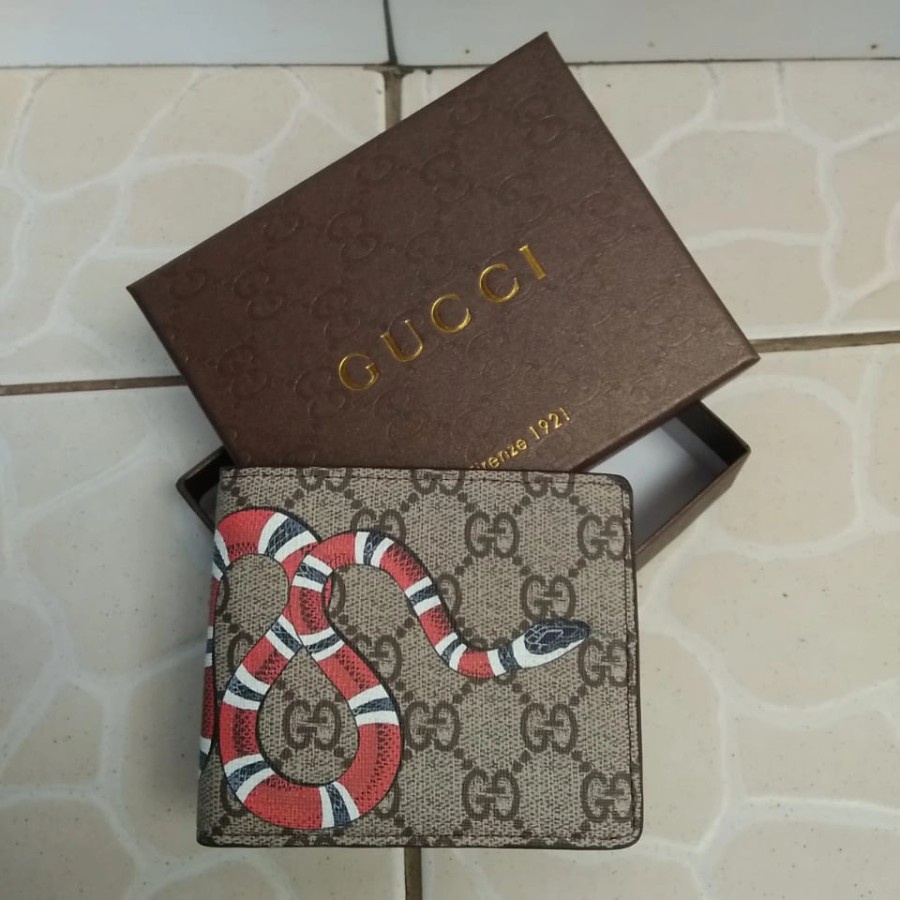 DOMPET PENDEK PRIA/WANITA GUCCI KING SNAKE BLACK AND CREAM - Hitam - 1142B