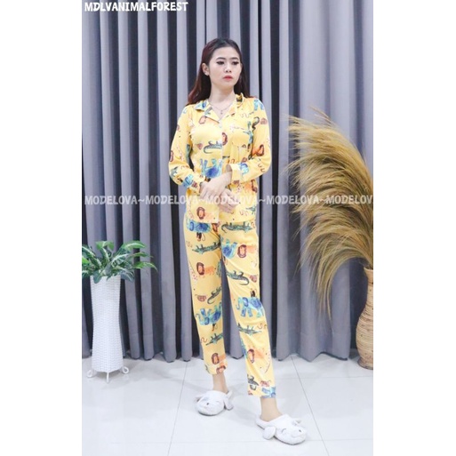 MLDV~BAJU TIDUR ANIMAL FOREST YELLOW PP BAJU TIDUR IMPORT CEWEK BEST SELLER BAJU TIDUR PIYAMA IMPORT