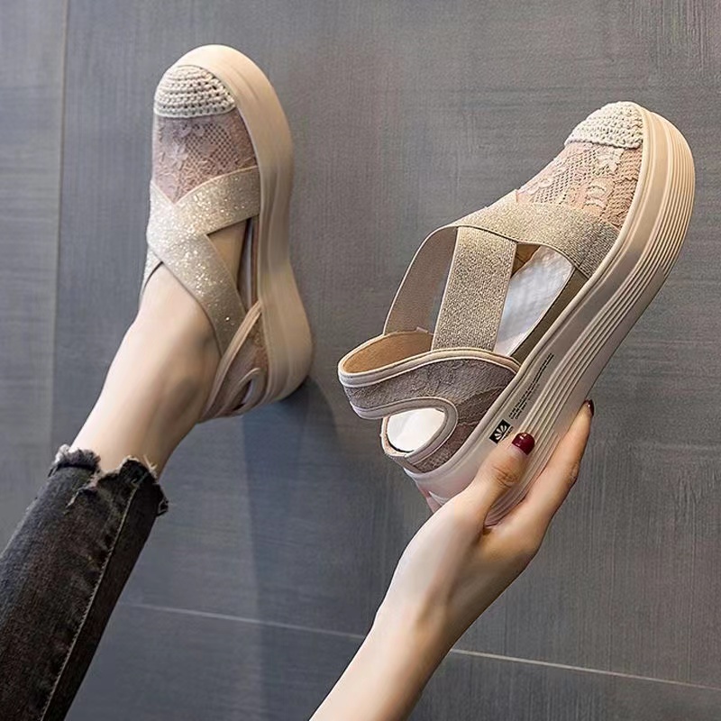 Sepatu Wanita WL18 Tali Wedges Rajut Wanita Import Terbaru Variasi Strap Silang Trendy Sepatu Sandal Cewek