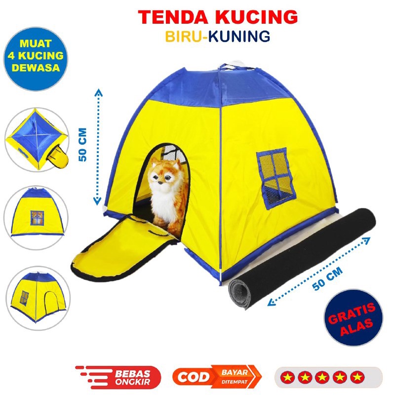 Tenda Kucing Full Cover 50x50x50cm Biru Kuning